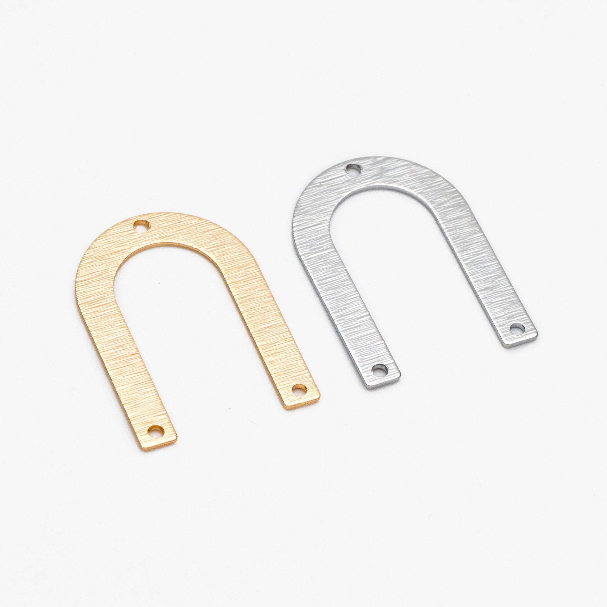 10pcs Brushed U Shaped Connectors With 3 Holes, Gold/ Rhodium plated Brass, Jewelry Making, Diy Material, Jewelry Supplies (GB-3817-Q)